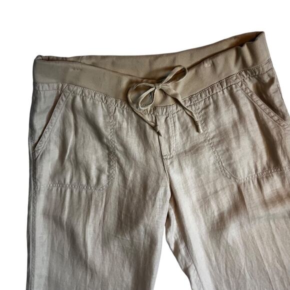 Guess Linen Drawstring Pants | Size Large | Beige Light Tan | Relaxed Fit - Picture 3 of 7